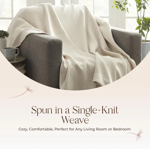 Miniatura 6 de Manta 100% algodón orgánico – Manta de algodón orgánico certificado GOTS & Fairtrade para cama con tejido de punto individual suave, pesado