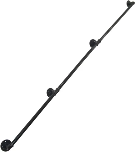 Miniatura 7 de DIYHD Barandilla de tubo de montaje en pared de 8 pies para escaleras, barandilla de mano industrial rústica negra para interiores