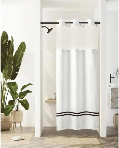 Cortina de ducha River Dream con forro con ganchos a presión, cortina de baño sin necesidad de ganchos, de calidad hotelera, lavable a máquina, 36"