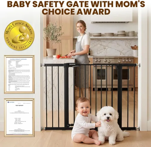 Miniatura 4 de Mumeasy Puerta de bebé de 29.7-46 pulgadas para escaleras, puerta de perro montada a presión para puertas, puerta de cierre automático a través