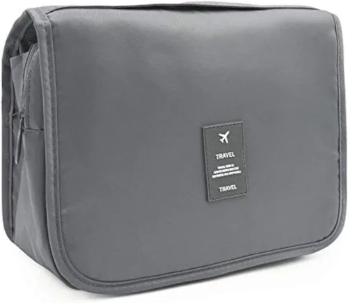 Miniatura 11 de Trawila Neceser colgante de viaje, bolsa de cosméticos, organizador de maquillaje para hombres y mujeres con gancho resistente, Gris (Grey Flower)