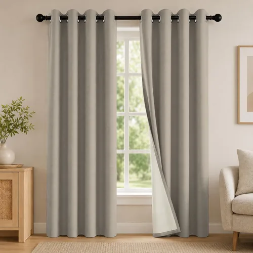 Miniatura 13 de 2 paneles de cortinas 100% opacas, cortinas ligeras con aislamiento térmico con ojales para dormitorio, sala de estar, tratamiento de ventana