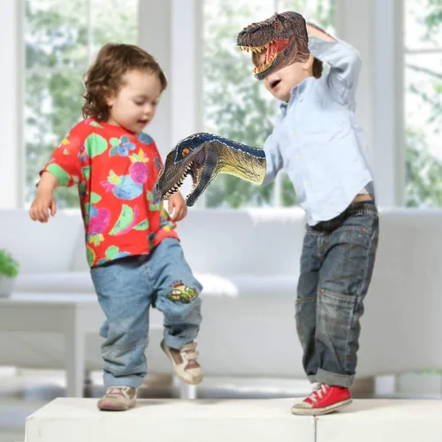 Miniatura 4 de Juguetes de dinosaurio, tiranosaurio Rex y velociraptor azul, marionetas de mano, juego de figuras de acción del mundo de dinosaurio, divertido