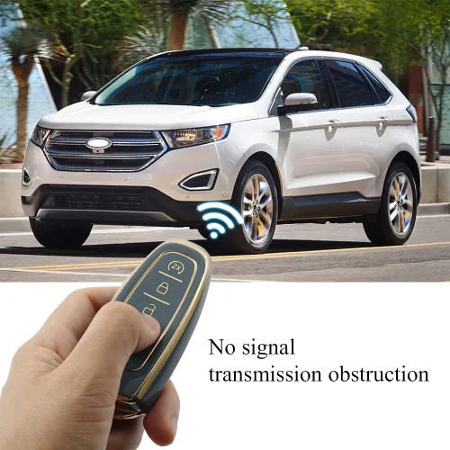 Miniatura 2 de Funda para llavero WSAuto con llavero de metal compatible con Ford C-Max Edge Escape Expedition Explorer Flex Focus Taurus Lincoln MKS MKT MKX Negro