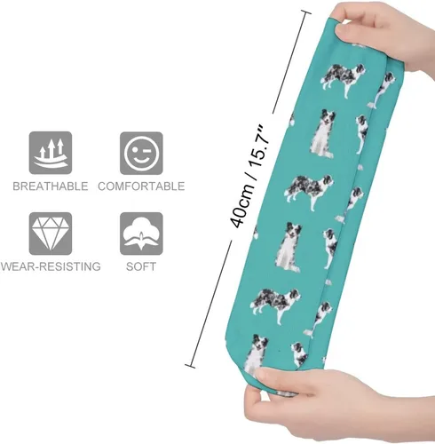 Miniatura 2 de Calcetines deportivos unisex novedosos, Border Collie Blue Merle Dog Turquoise para invierno, cálidos y acogedores, calcetines atléticos casuales