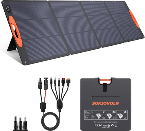 SOKIOVOLA N-Type 16BB 220W Panel solar portátil para EF/Jackery/Bluetti/Anker Estación de energía, Panel solar plegable impermeable IP68 ETFE 25% de