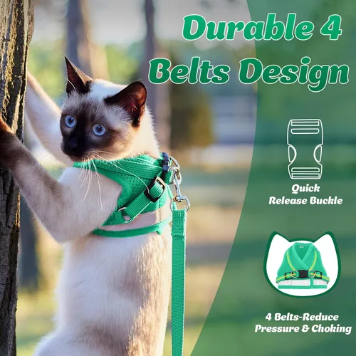 Miniatura 3 de Supet Juego de arnés y correa para gatos, arnés de malla suave ajustable para gatos con correa reflectante para caminar gato y cachorro conejo