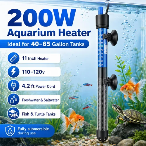 Miniatura 2 de Mylivell - Calentador de acuario sumergible ajustable de 200 W con termostato para tanques Betta, tortuga, agua salada y agua dulce de 40 a 65