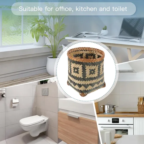 Miniatura 4 de Wakauto Cesta de basura tejida de bambú multifuncional, cesta de almacenamiento ecológica compacta para baño, dormitorio, sala de estar