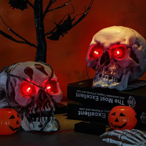 Miniatura 6 de 12 piezas de ojos LED de Halloween para máscara de ojos brillantes luces LED ojos con caja de batería, batería no incluida Rojo