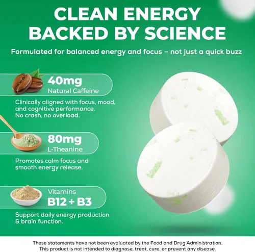 Miniatura 3 de UPLIFE Focus and Energy Mints - 120 unidades – Hecho en Estados Unidos – Goma de mascar de cafeína natural nootrópica de acción rápida de 40 mg