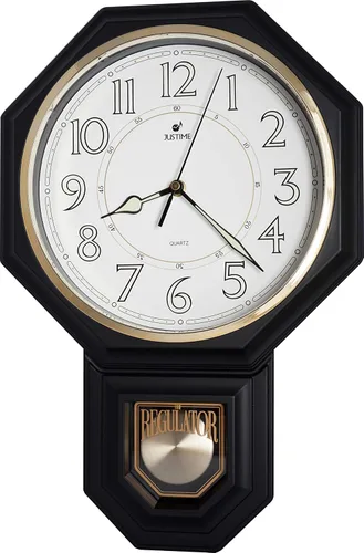 Miniatura 9 de JUSTIME Reloj de pared clásico vintage tradicional de estilo Schoolhouse, con péndulo y melodía Westminter cada hora, relojes de pared con melodía