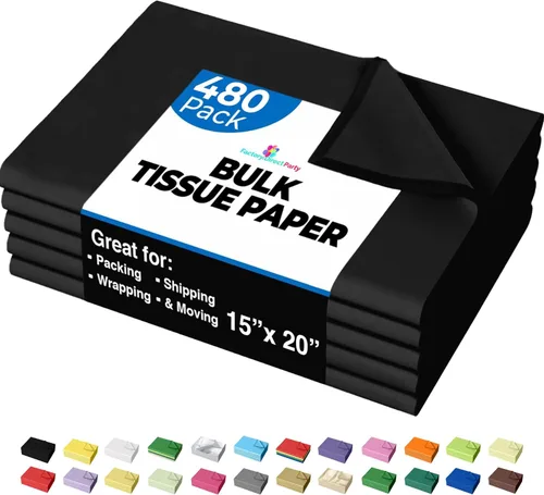 Miniatura 20 de Party Solids Papel de Seda Negro para Bolsas de Regalo - Papel de Seda a Granel Negro de 20" X 30", 480 Hojas - Papel Prensa de 10 lb para Embalaje