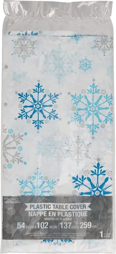 Miniatura 3 de Creative Converting Mantel de plástico con estampado completo, 54 x 102 ", remolinos de copo de nieve