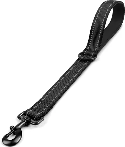 Joytale Correa corta fuerte para perro de 18 pulgadas, 1.2 pulgadas de ancho, resistente, mango acolchado para control de tráfico, correa Negro