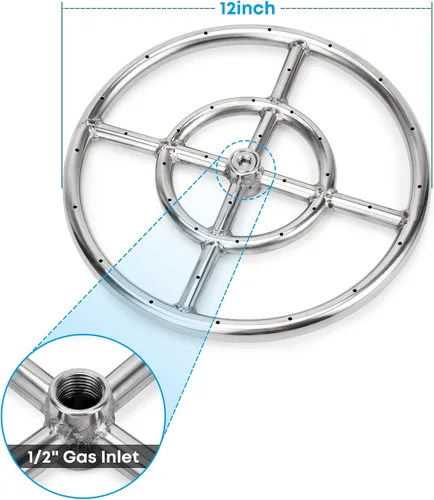 Miniatura 2 de Stanbroil Anillo de quemador de hoguera redonda de 12 pulgadas para gas natural y propano - Quemador de acero inoxidable 304