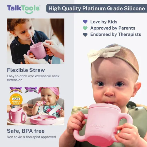 Miniatura 4 de TalkTools ITSY - Taza de entrenamiento de silicona para bebé, taza pequeña con popote para bebé, antifugas, a prueba de derrames y sin BPA