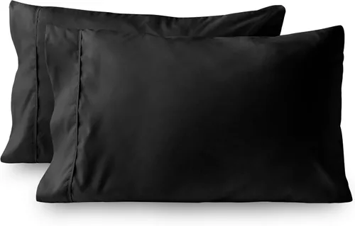 Juego de 2 fundas de almohada de algodón puro de fibra larga de 800 hilos, tamaño estándar negro (20 x 30 pulgadas), suaves y sedosas en tejido