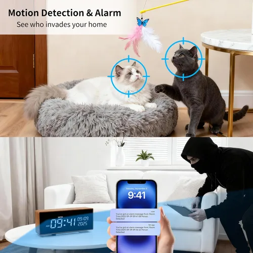 Miniatura 4 de Cámara de reloj, 1080P Full HD, cámara de seguridad, con visión nocturna, conexión Bluetooth, alarma de detección de movimiento AI, almacenamiento