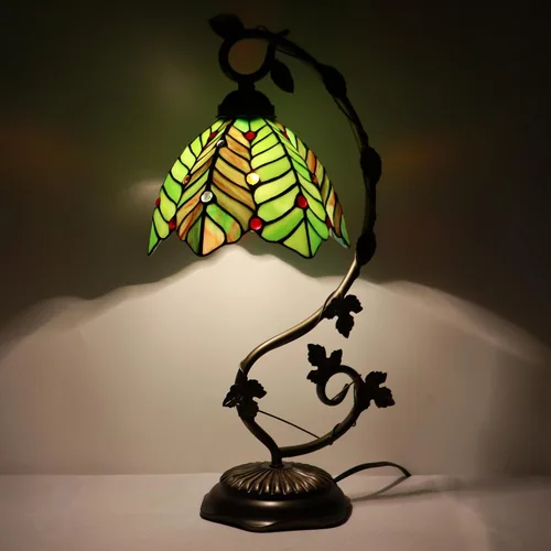 Miniatura 3 de Tiffany Table Lamp, Stained Glass Desk Light, 8X10X21 Inches, Metal Leaf Base (Brown Green Leaf)