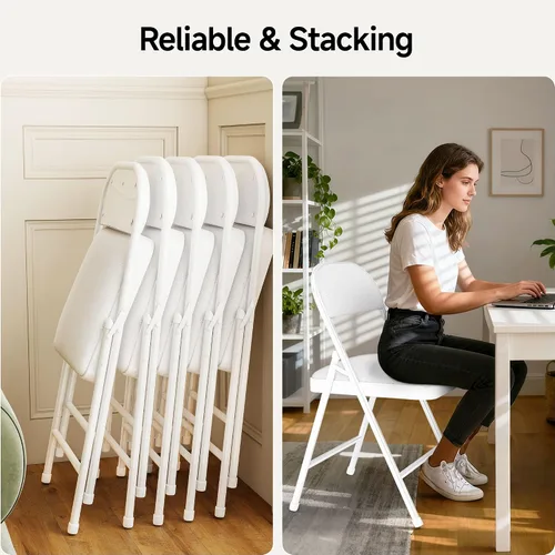Miniatura 4 de Paquete de 6 sillas plegables acolchadas de cuero, marco de metal con asiento y respaldo de piel sintética, capacidad de 650 libras, silla plegable