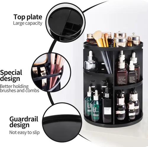Miniatura 5 de Seinlife - Organizador de maquillaje giratorio de 360 grados, soporte giratorio ajustable para automaquillaje, exhibidor plegable de almacenamiento