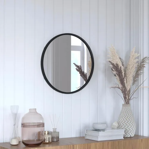 Flash Furniture Julianne - Espejo redondo grande de pared, espejo de acento de círculo negro, espejo de tocador de 20 pulgadas, para baño, tocador,