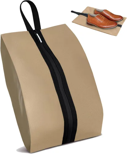 Shoe Bag Water-Resistant, Travel Friendly Golf Shoe Bag with Zipper for Sports Ideal for Gym,Spikes,Golf,Tennis (Beige, 1-Pack)
