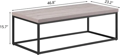 Miniatura 2 de CENSI - Mesa de centro de roble lavado gris de 47 pulgadas, tamaño grande Extra Thick 1.6" Honey-comb Wood Top, Sturdy Metal Frame, Modern