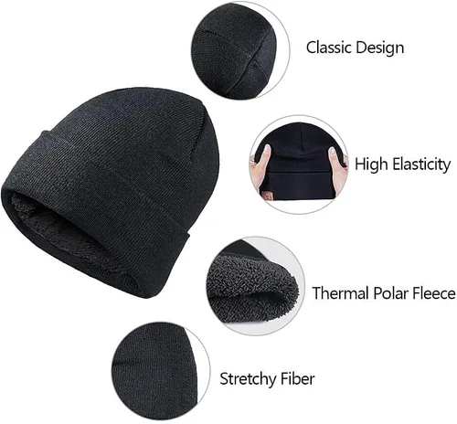 Miniatura 2 de Winter Beanie for Men Women Cold Weather Thermal Fleece Lined Knit Hat Warm Cuffed Stocking Cap