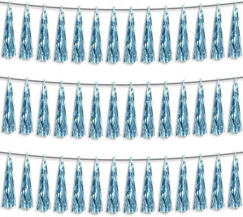 Miniatura 9 de 3P Guirnalda de borlas metálicas con flecos de oro blanco y azul marino, banderines de borlas para desfiles, despedidas de soltera, bodas, Azul Oro