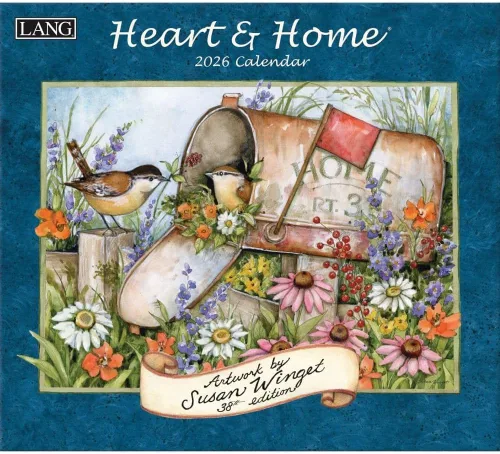 Lang Heart & Home 2026 Calendario de pared – 34 cm × 30.5 cm, calendario de 12 meses con encuadernación grapada, arte en relieve de lino de Susan