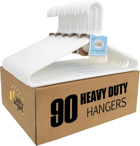 Miniatura 8 de Paquete de 10 perchas de plástico blanco de calidad, paquete múltiple súper resistentes para ropa, perchas de ropa estándar gruesas y fuertes