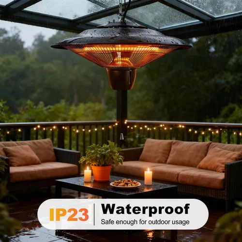 Miniatura 5 de Calentador eléctrico colgante para patio, techo colgante de 1500 W para exteriores con calentamiento rápido de 3 segundos, silencioso, cadena
