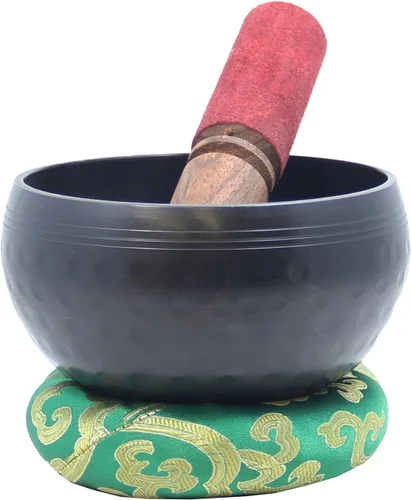 Miniatura 4 de DharmaObjects Juego de mazo tibetano de 5.5 pulgadas con cojín de cuenco de canto martillado a mano oscura