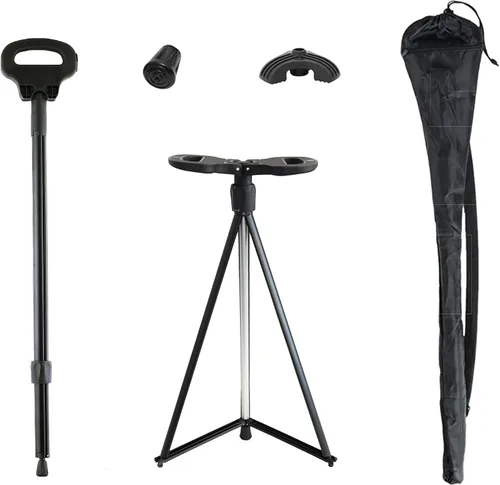Miniatura 11 de Bastón portátil XXL con asiento, ajustable de 34 a 37 pulgadas, plegable, ligero, de aluminio, antideslizante, para hombres y mujeres, bastón de 550