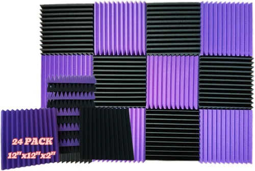 Paquete de 24, 30.5 x 30.5 x 5 centímetros, paneles acústicos, paneles de pared, paneles de sonido, utilizados para insonorización, paneles de Negro