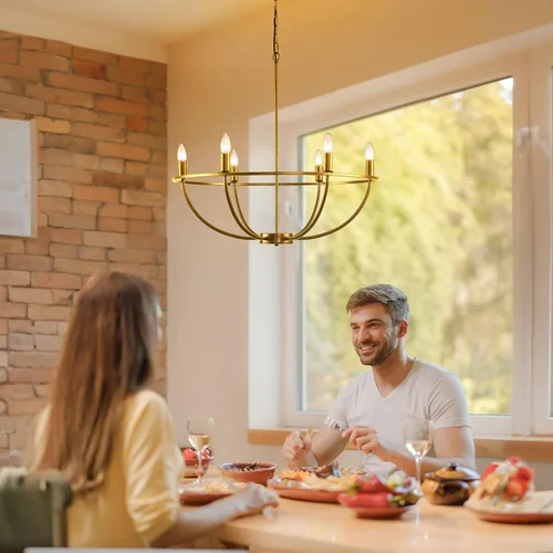 Miniatura 7 de WJShome Lámpara de araña dorada Granja: Candelabros modernos de 6 luces para comedor, iluminación industrial rústica de isla de cocina, para sala