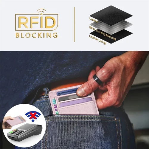 Miniatura 92 de Travelambo billetera mediana y minimalista de cuero para bolsillo frontal, con bloqueo de interferencia de radiofrecuencia