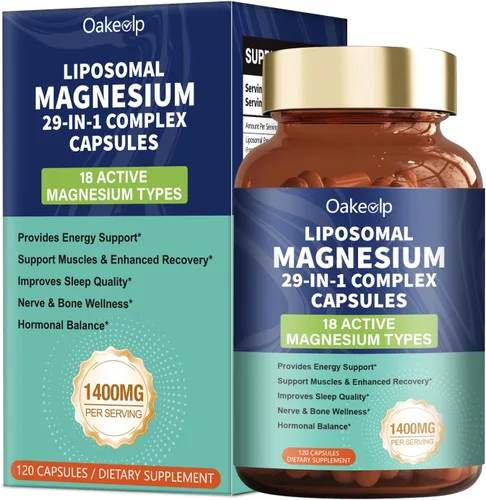 Miniatura 9 de 2 Paquetes de Cápsulas de Complejo de Magnesio Liposomal con 12 Tipos Activos 1400mg (Glicinato, Citrato, Malato, etc.) - con Vitamina D3, B6, B12