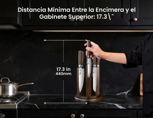 Miniatura 7 de SYOKAMI Juego de cuchillos de cocina con bloque magnético y afilador, juego de 14 cuchillos, soporte giratorio de 360°, cuchillos ultra afilados
