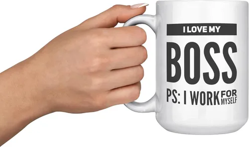 Miniatura 7 de Taza de café con texto en inglés "I Love My Boss PS I Work For Mysel", regalos para jefes, divertida, sarcástica, empresario, compañero de trabajo