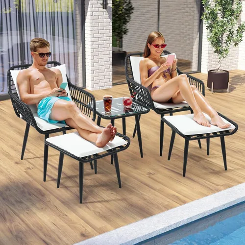 Miniatura 4 de KROFEM - Juego de muebles de ratán para patio de 3 piezas estilo bistró, incluye 2 sillas de ratán y mesa con tapa de vidrio, ideal para porche