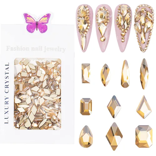 Miniatura 15 de Diamantes de imitación para uñas, 300 piezas de cristales AB, gemas de múltiples formas, diamantes de imitación de parte trasera plana, para arte