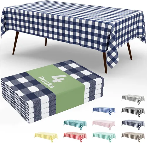 Miniatura 91 de Smiry Paquete de 3 Manteles Desechables de Cuadros Gingham Color Caqui - 54" x 72" Mantel de Plástico de Servicio Pesado, Cubiertas de Mesa