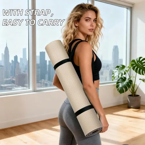 Miniatura 5 de ILILI Tapete de yoga 10mm extra grueso y 193cm extra largo, 76x28x0.4 pulgadas, material TPE antideslizante de doble color, fácil de transportar