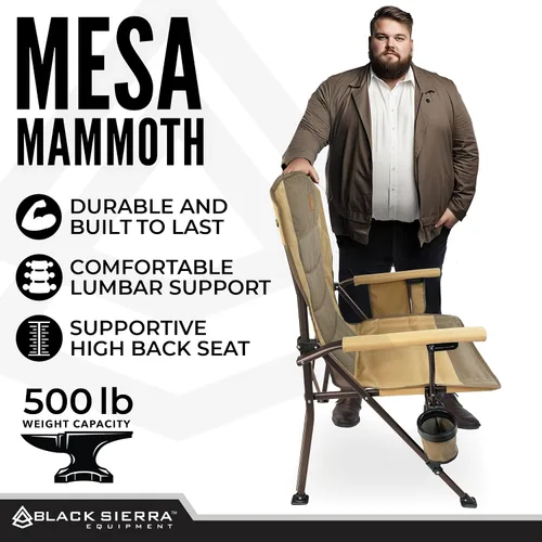 Miniatura 4 de Black Sierra - Silla de campamento de gran tamaño con respaldo alto para adultos, soporta 500 libras, silla plegable portátil XL resistente