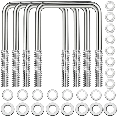 4 juegos de pernos en U cuadrados de acero inoxidable 304, pernos en U de 3 pulgadas de ancho, 1/2" D x 3-1/16" W x 4-5/16" L pernos en U para
