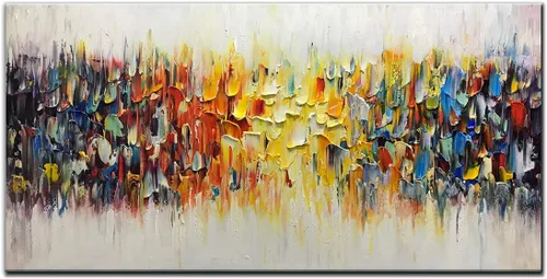 AMEI Arte, cuchillo abstracto pintado a mano de 24 x 48 pulgadas, pintura al óleo, arte de pared texturizado amarillo y blanco, arte de pared