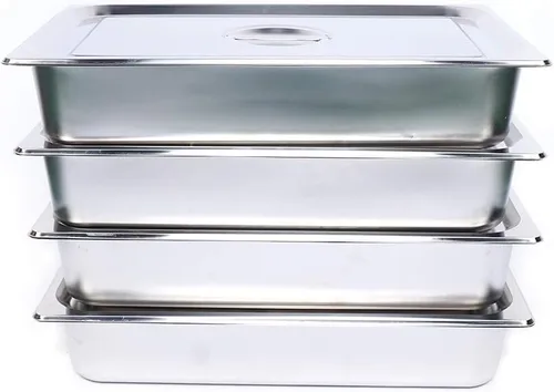 Miniatura 3 de LOYALHEARTDY Paquete de 4 bandejas de mesa de 4 pulgadas de profundidad de tamaño completo, sartén de acero inoxidable para hotel con tapas, Bandeja